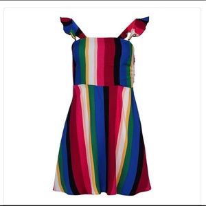 Multicolored striped butterfly sleeve dress